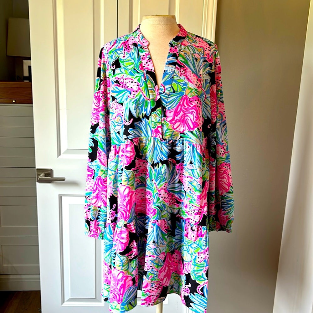 New! Lilly Pulitzer dress 37” XL pink and black Cheetah print NWOT